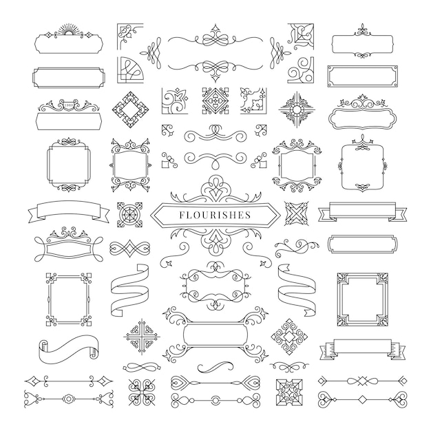 Collection of vintage ornament frame illustration