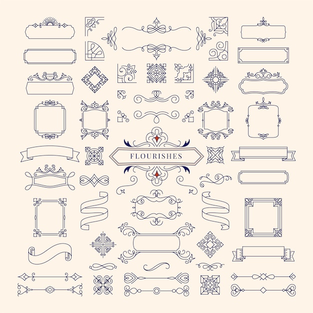 Collection of vintage ornament frame illustration