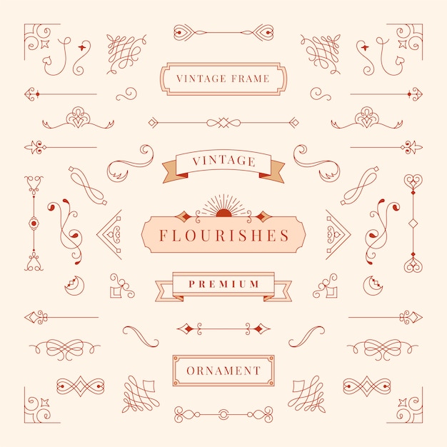 Collection of vintage ornament frame illustration