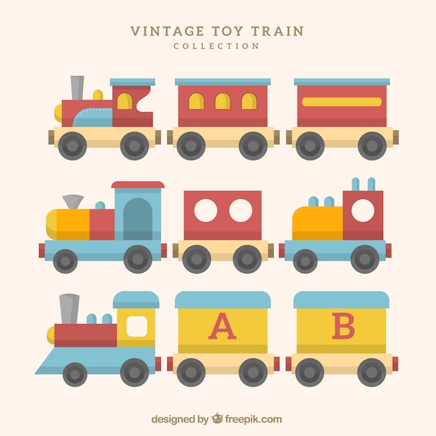 Vettore gratuito raccolta di treni giocattolo d'epoca