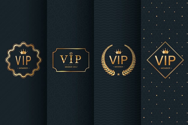 Collection of vip badge on seamless pattern