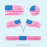 Free vector collection of watercolor american flags with variety of designs