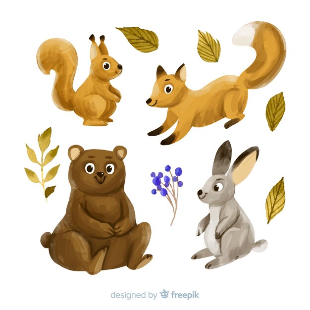 Collection of watercolor autumn animals