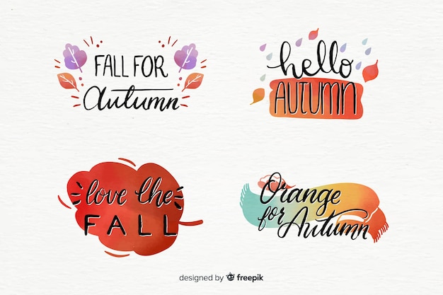 Collection of watercolor autumn badges