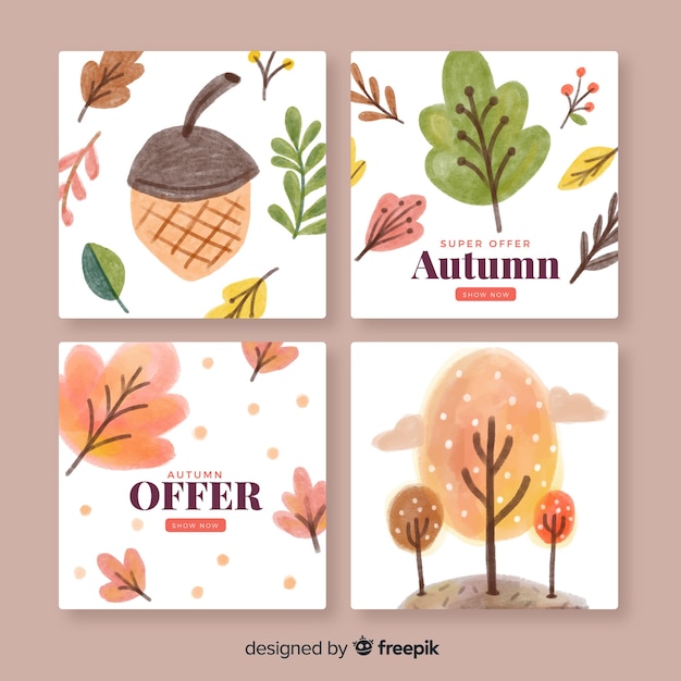 Free vector collection of watercolor autumn cards