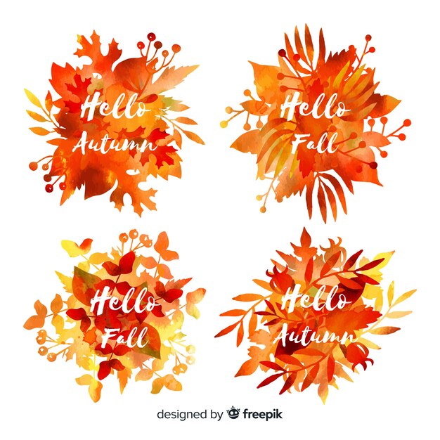 Collection of watercolor autumn labels