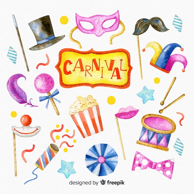 Free vector collection of watercolor carnival elements