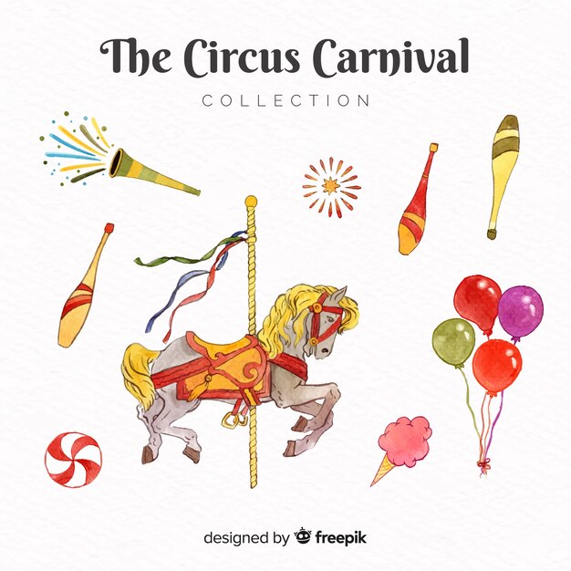 Collection of watercolor carnival elements