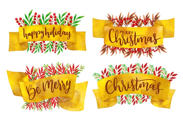 Free vector collection of watercolor christmas ribbon