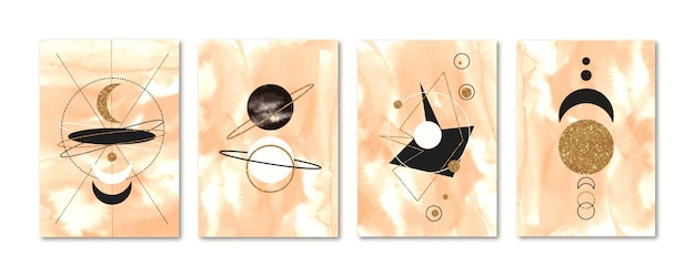 Collection of watercolor covers with golden elements