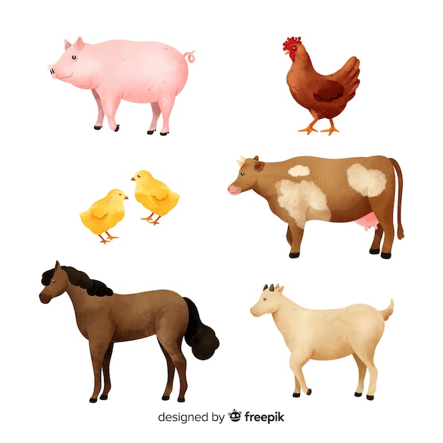 Free vector collection of watercolor farm animal