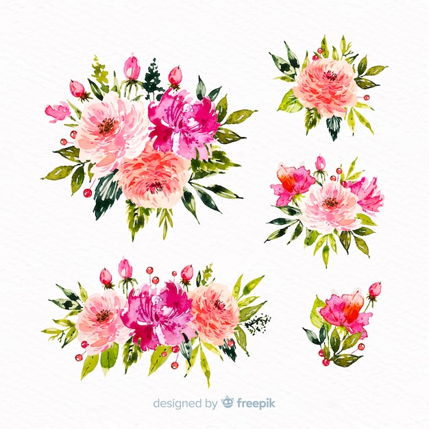 Free vector collection of watercolor floral bouquet