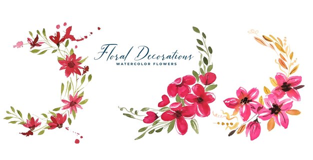 Collection of watercolor flower florals set