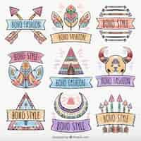 Free vector collection of watercolor hand drawn boho stickers