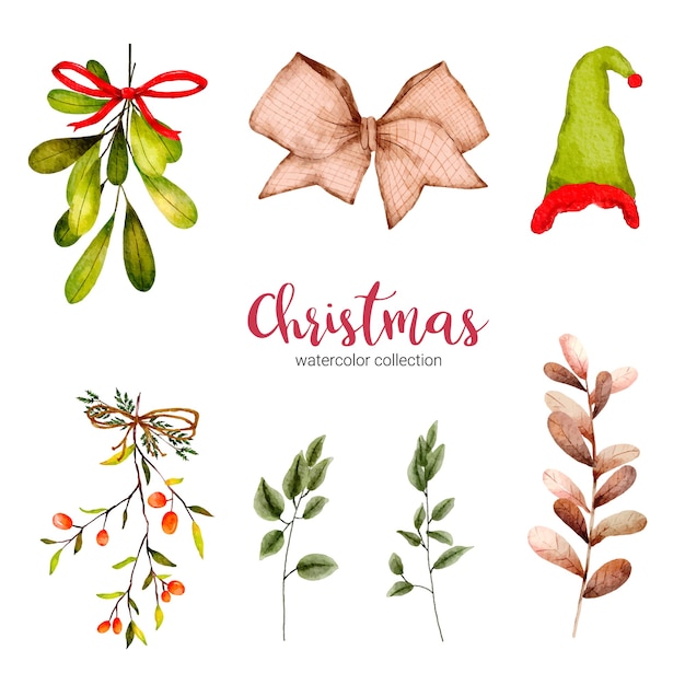 Free vector collection of watercolor illustration of christmas decorations