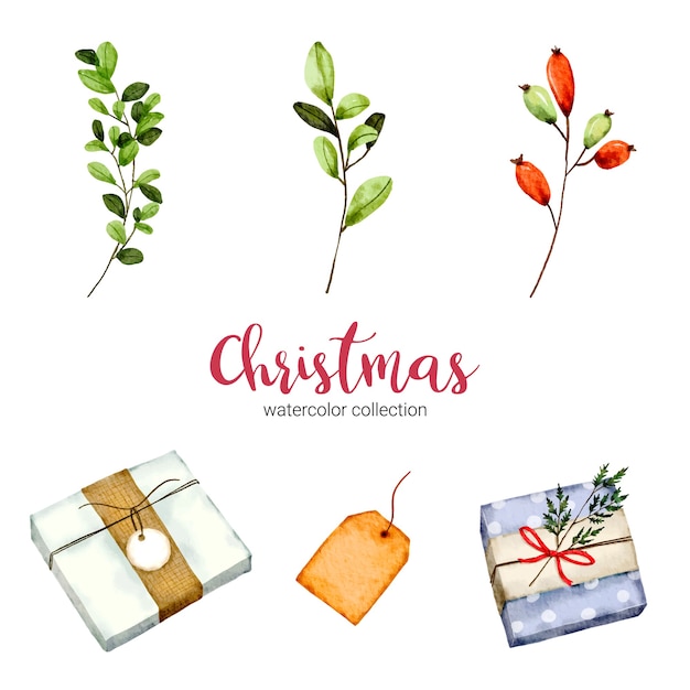 Free vector collection of watercolor illustration of christmas decorations