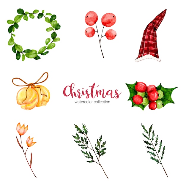 Free vector collection of watercolor illustration of christmas decorations