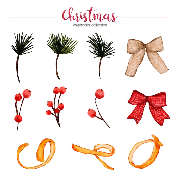Raccolta di illustrazione ad acquerello di decorazioni natalizie