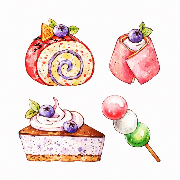 Free Vector collection of  watercolor japanese dessert