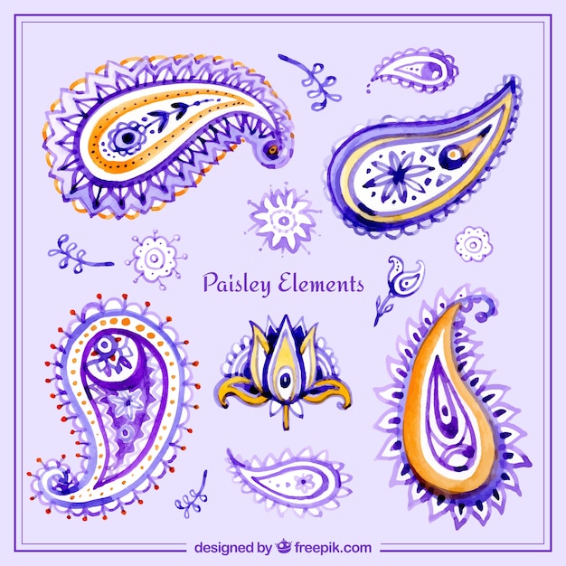 Free vector collection of watercolor purple floral paisley