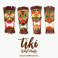 Free vector collection of watercolor tiki masks