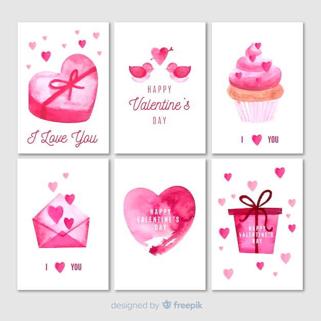 Collection of watercolor valentine cards