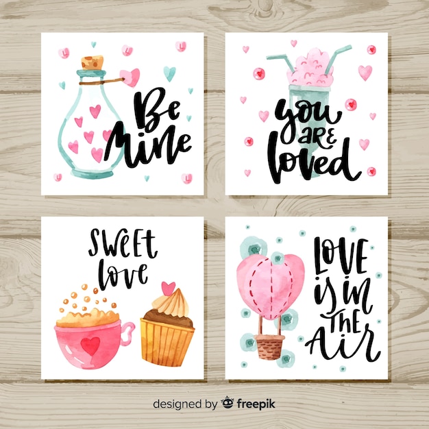 Collection of watercolor valentine cards