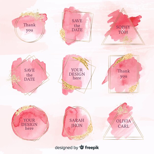 Free vector collection of watercolor wedding badges