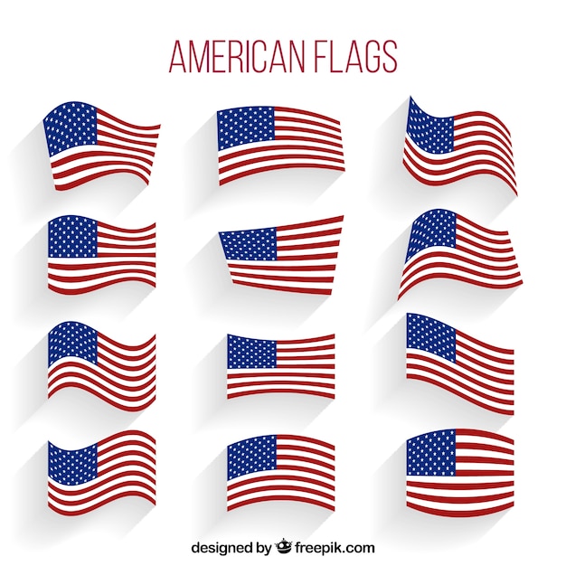 Free vector collection of wavy american flags