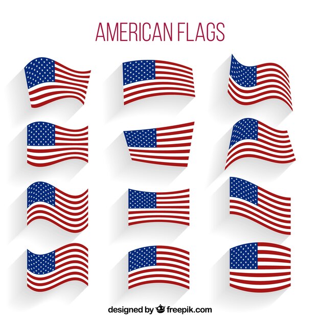 Collection of wavy american flags