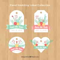 Free vector collection of wedding badges with flowers