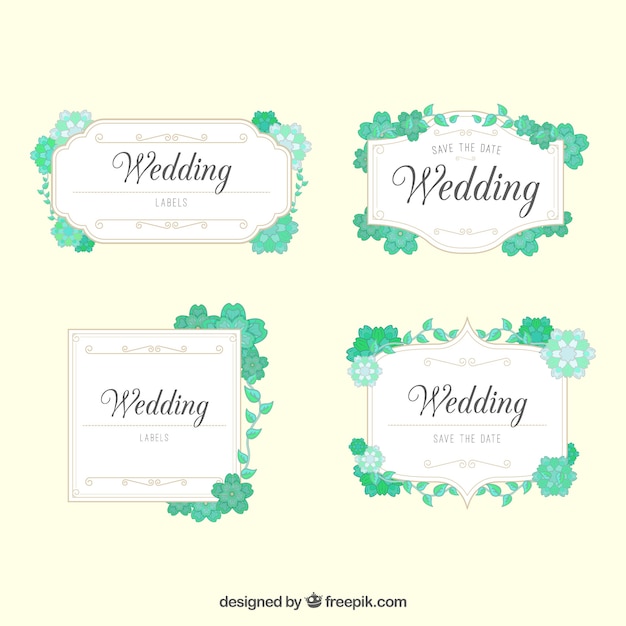 Collezione di badge matrimonio con foglie