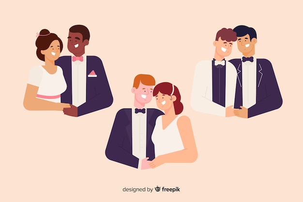 Free vector collection of wedding couple on flat design