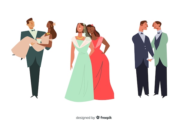 Collection of wedding couple in flat design