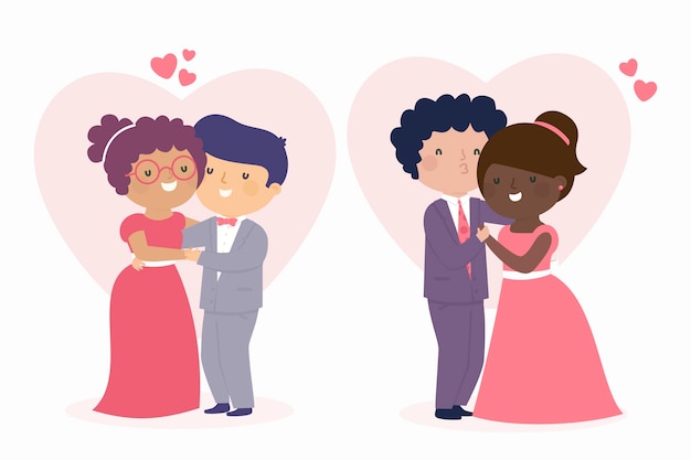 Free vector collection of wedding couples illustration