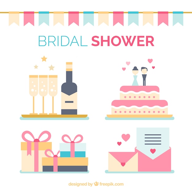 Collection of wedding elements in flat design