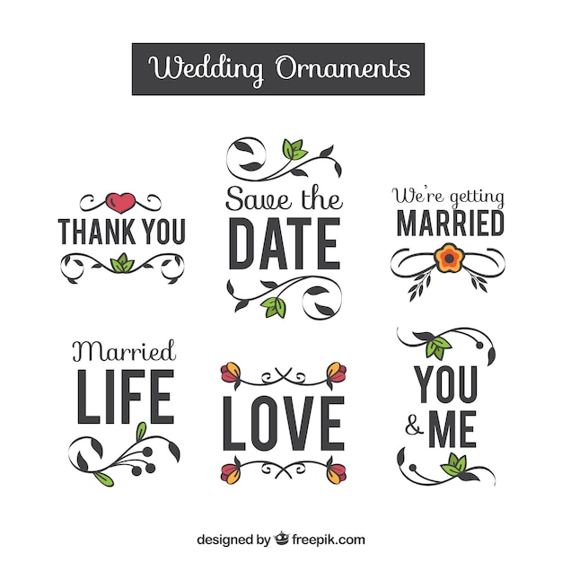 Free vector collection of wedding ornaments in flat design
