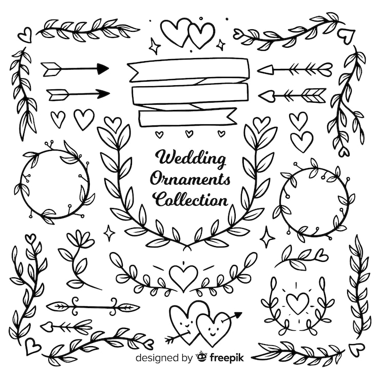Free Vector collection of wedding ornaments hand drawn