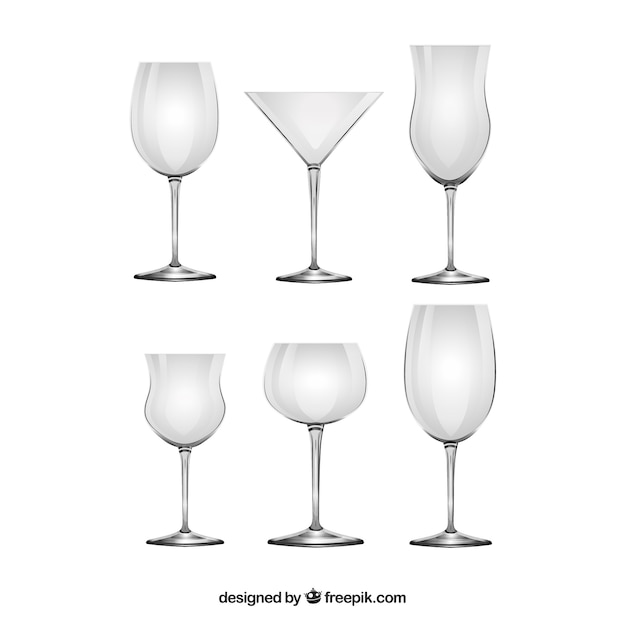 現実的なスタイルのワイングラスのコレクション