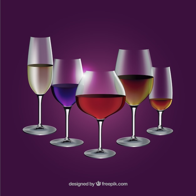 Collezione di bicchieri da vino in stile realistico