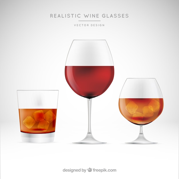 Collection of wine glasses in realistic style