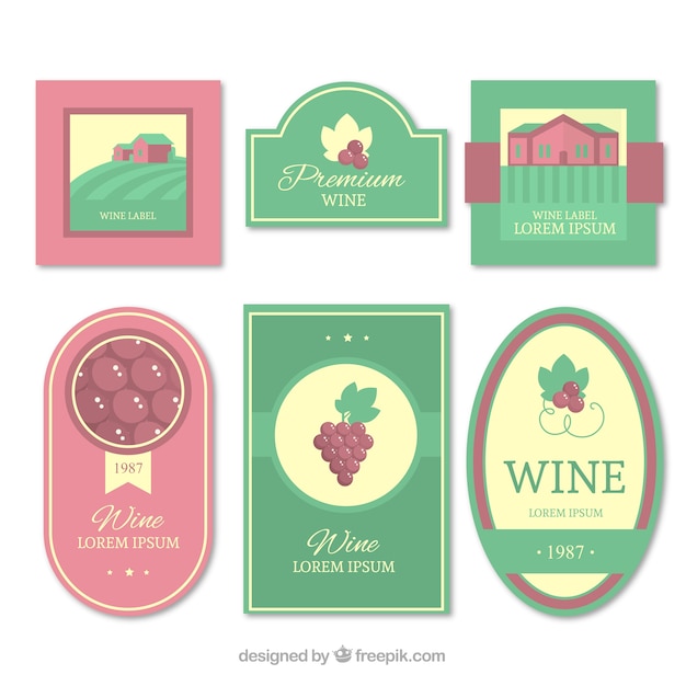 Free vector collection of wine labels in pastel colors