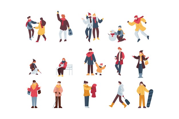 Collection of winter people illustrations