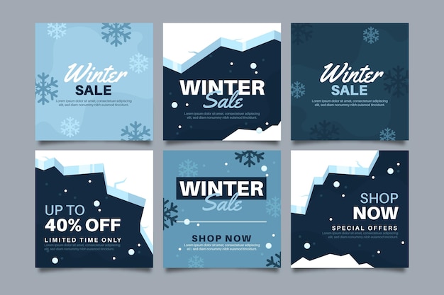 Free vector collection of winter sale instagram posts