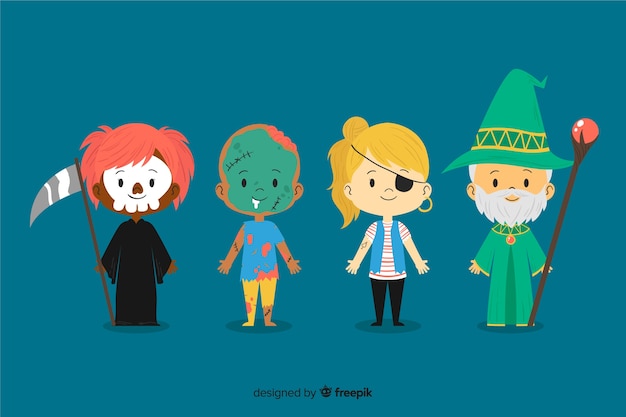 Vettore gratuito collezione con disegnati a mano bambino di halloween