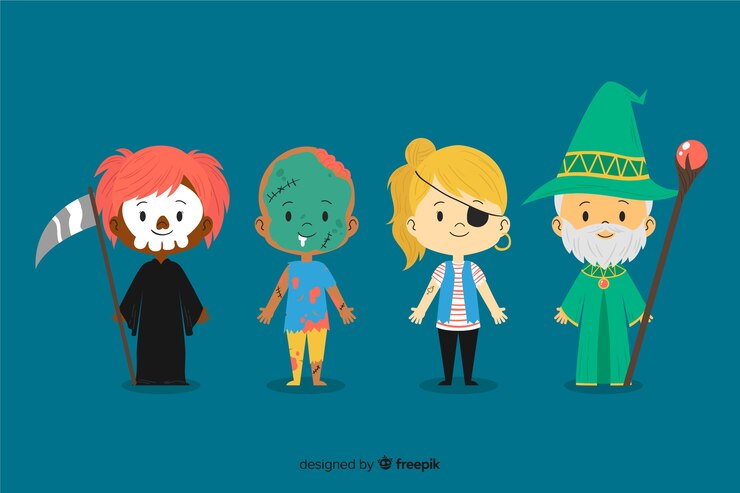 Free Vector collection with hand drawn halloween kid