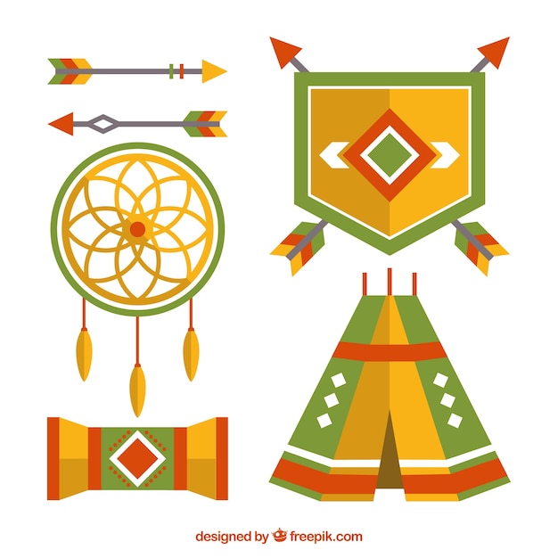 Collection with variety of ethnic elements in flat design