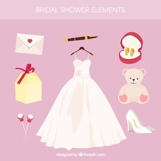 Free vector collection with wedding dress and other ornaments