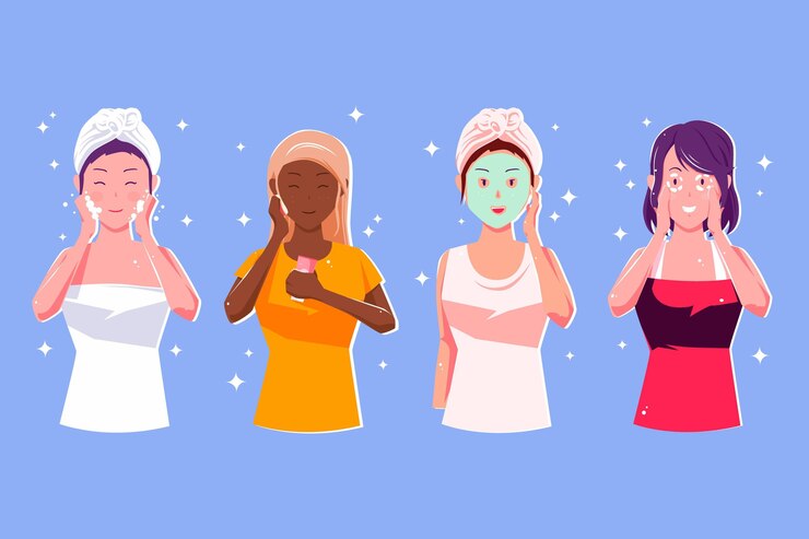 Free Vector collection of women doing their skin care routine