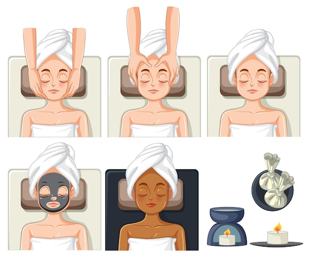 Free vector collection of women enjoying spa treatments